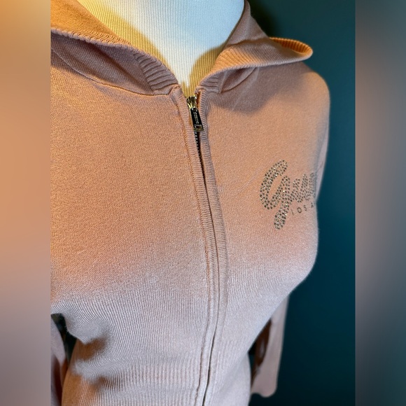 NWT! Guess Bling Sequin Francer Full Zip Sweater Hoodie Pink - Picture 7 of 15